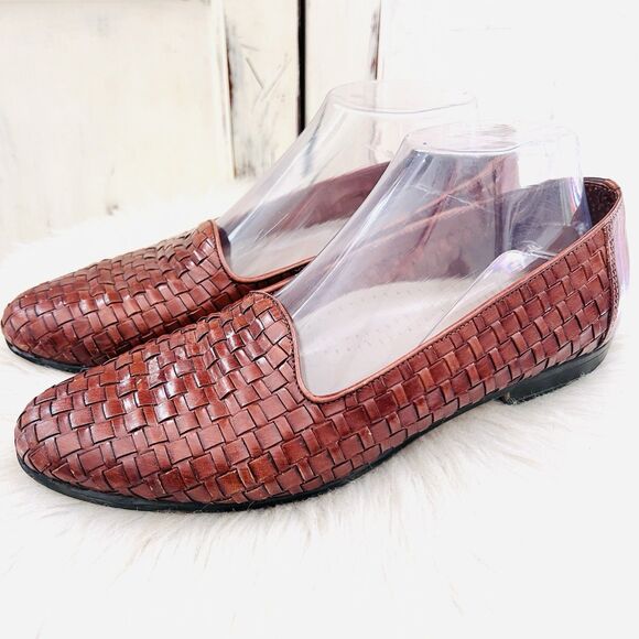 Trotters Brown Leather Woven Slip on Comfort Shoes Loafers - Womens Size 9 - Picture 1 of 9